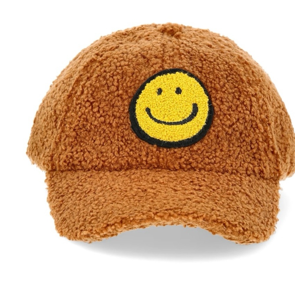 NWT Wonder Nation Brown Faux Shearling Smiley Face Baseball Cap One Size